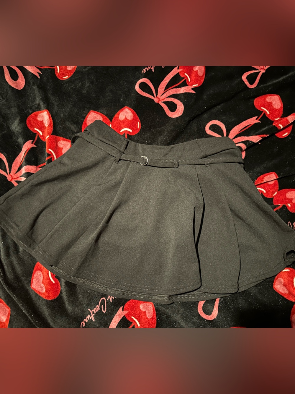 Black Pleated Mini Skirt with Belt Detail